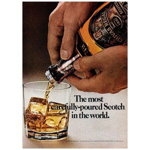 1974 Chivas Regal Most Carefully Poured Scotch Vintage Print Ad Rocks Glass Art